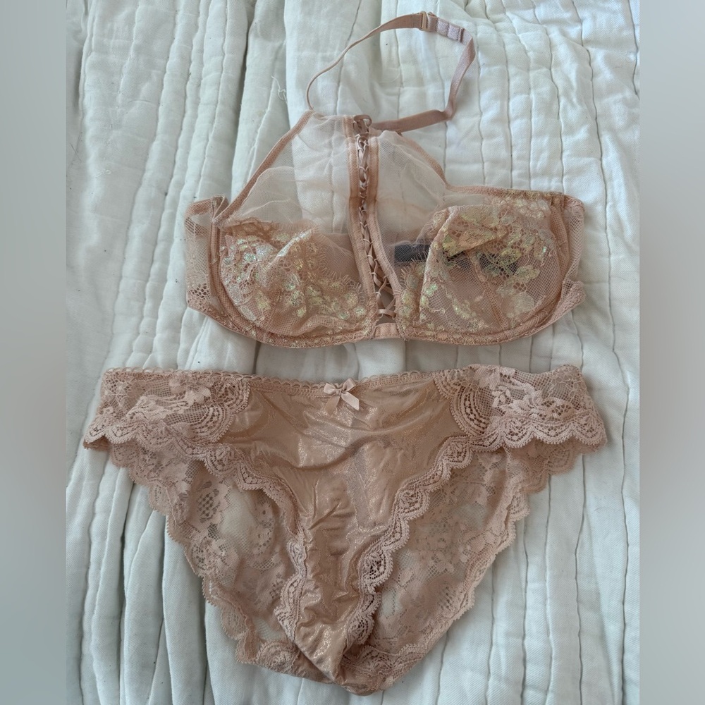 Victoria's Secret Blush Lace Balconette Bra and Bikini Set